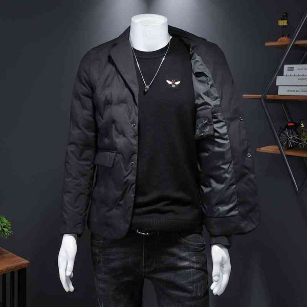 

fashion new men's down jacket luxury brand designer wholesale winter solid color suit collar little lapel, Black