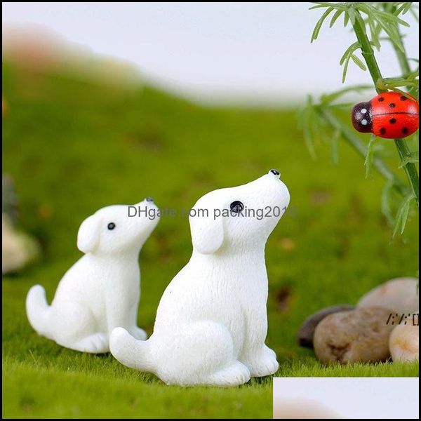 Decorações de jardim pátio gramado casa fofa cachorro branco adorável resina de filhote de desenho animado ornamento em miniatura de fada decoração micro paisagem diy