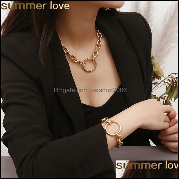 

chokers necklaces pendants jewelry chain choker o-ring necklace punk heavy link and bracelet set biker gole sier for men women drop delive, Golden;silver