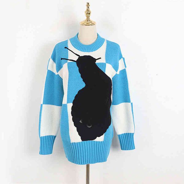 

women's sweaters autumn, winter and spring design sense snail large check knit shirt women's lazy style loose casual versatile swe, White;black