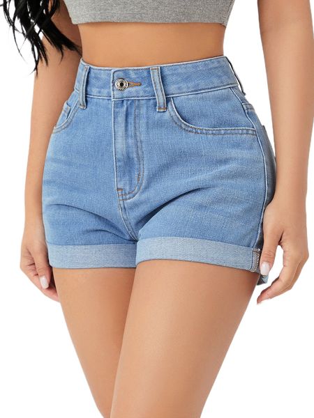 

petite rolled hem denim shorts x8z1#, White;black