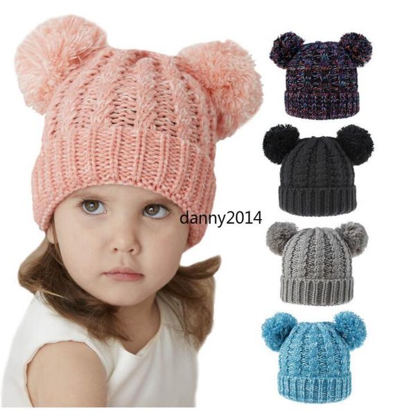 Cappello invernale Ragazzi Ragazze Berretti lavorati a maglia Berretto spesso per capelli carino Berretto per bambini Neonato Berretti caldi Ragazzo Ragazza Pom Pom Scalda cappelli per bambini 12 colori