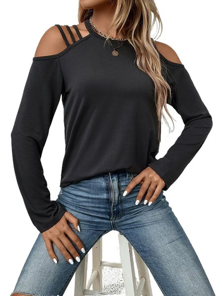 

cold shoulder solid tee b0ku#, White