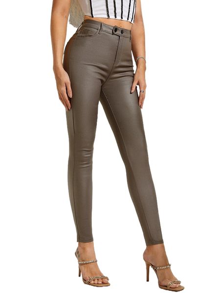 

apperloth a high waist pu leather skinny pants p5pl#, Black;white