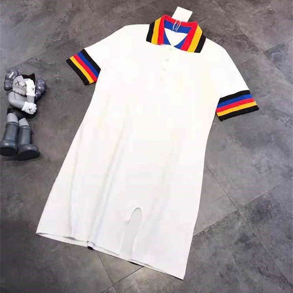 

66% off new spring summer polo split skirt with colorful collar white and breathable dress, Black;gray