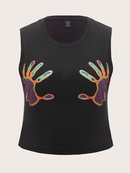 

plus hands print tank q5dz#, Black