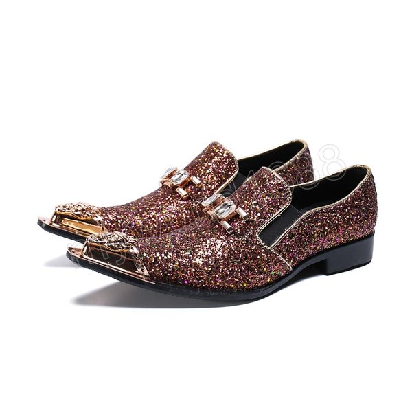 

glitter sequins banquet party leather shoes metal pointed toe mens wedding dress shoes oxford shoes for men, Black