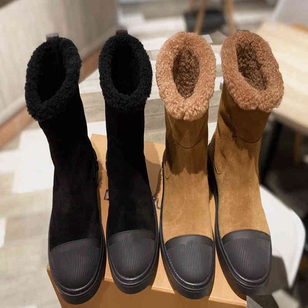

boots high end quality winter fur integrated snow boots anti flat bottom wool warm casual women, Black