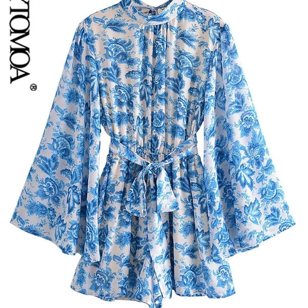 

women fashion with belt floral print playsuits vintage kimono sleeves backless bow tied female jumpsuits mujer 220526, Black;gray