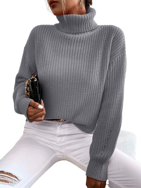 

turtle neck drop shoulder sweater u27r#, White;black