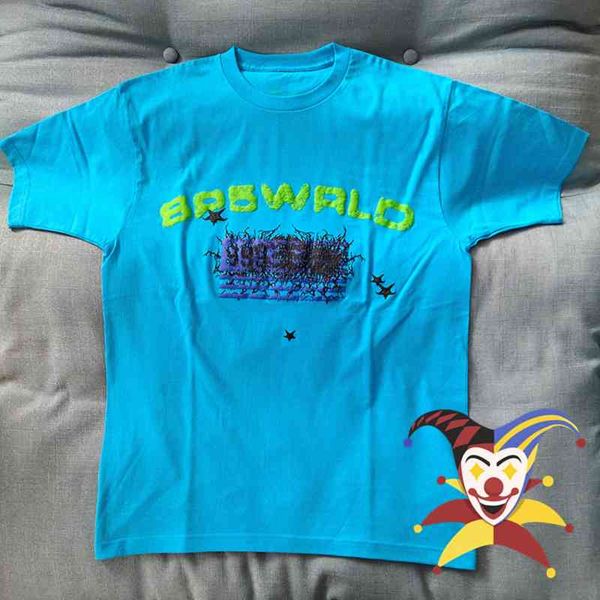 

blue puff print young thug sp5der 555555 t shirt men women 1:1 spider web t-shirt tees, White;black