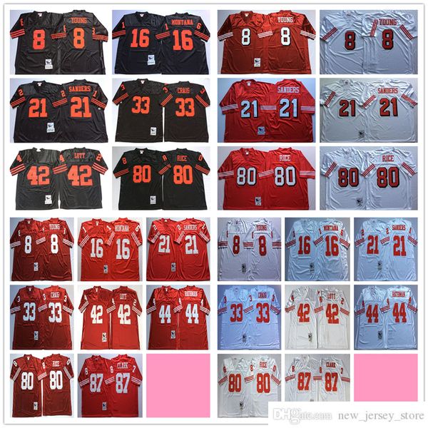 NCAA Throwback 8 Steve Young Football Jerseys Retro Stitch 16 Joe Montana 21 Deion Sanders 87 Dwight Clark Jersey College Rot Schwarz Weiß