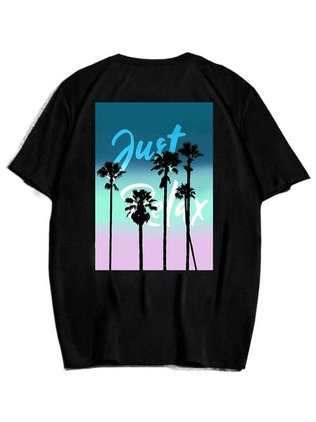 

men letter & coconut tree print tee 38g1#, White;black