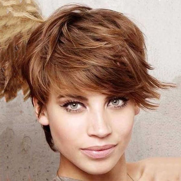 

machine made human hair wig ombre blonde colored none lace front wigs short straight pixie cut wig for black wowan, Black;brown