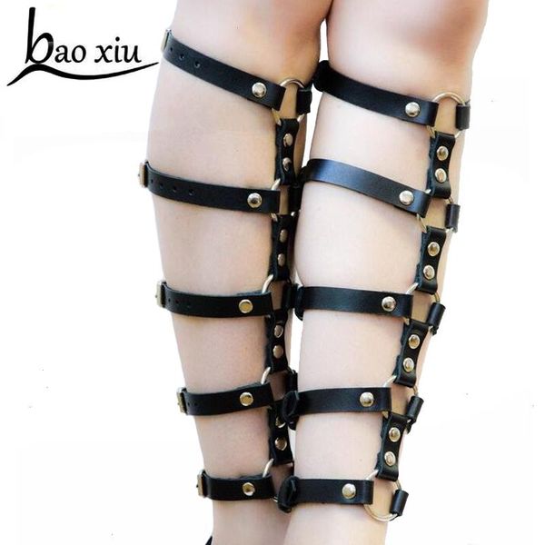 

2pcs men women harajuku rivet leather leg belt harness body bondage stocking suspender hip hop punk strap accessories, Black;brown