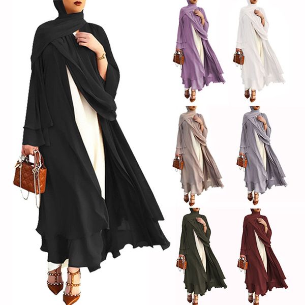 Lässige Kleider Ramadan Eid Mubarak Chiffon Open Abaya Kimono Dubai Türkei Islam Kaftan Muslimische Kleidung Abayas für Frauen Robe Femme Kaftan