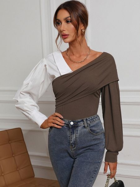 

colorblock bishop sleeve tee s7gi#, White