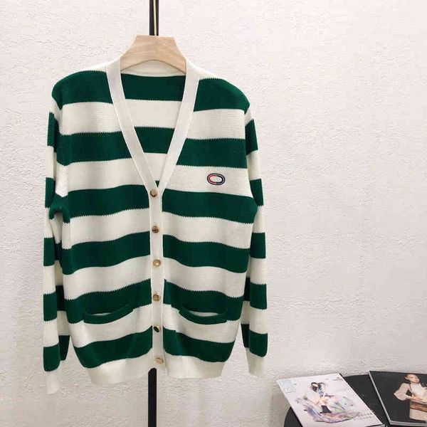 

spring green and white stripe embroidered letters college style long sleeved knitted cardigan women's coat, White;black