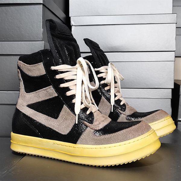 

new style men retro boots patchwork mixd color shoes man genuinr leather hip fashion sneakers lace up flat male p294r, Black