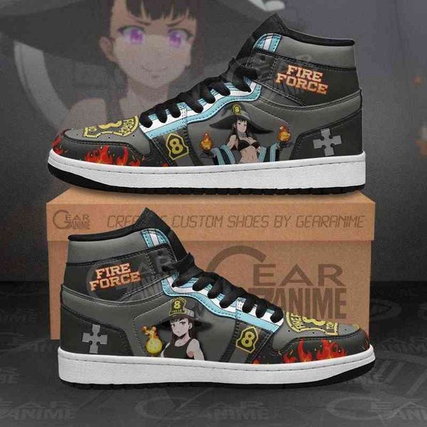 

fire force maki oze sneakers custom anime shoes, Black