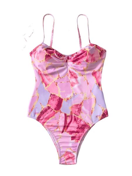

plus marble print one piece swimsuit u73h#, White;black