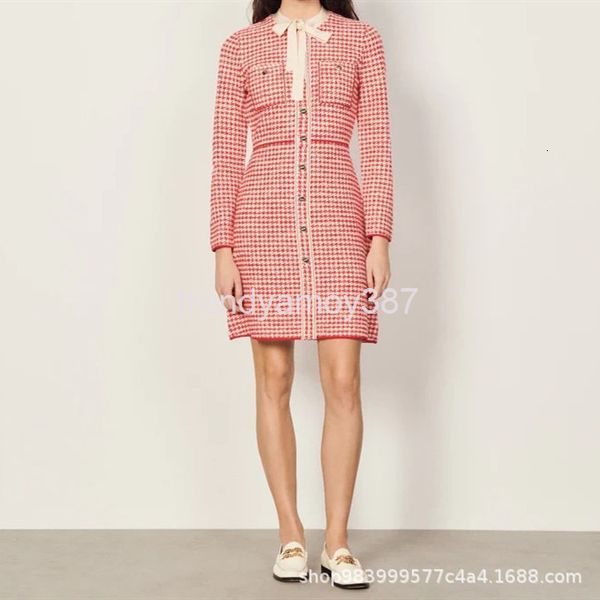 

casual dresses s family legalist chen yanxi star same lace up bow thousand bird lattice spring and autumn dress, Black;gray