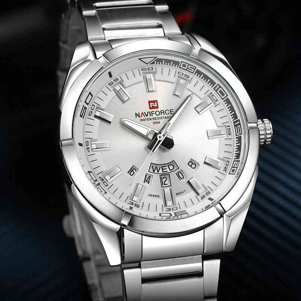 

2022 new naviforce brand men quartz watches full steel waterproof casual date sport military wrist watch relogio masculino, Slivery;brown