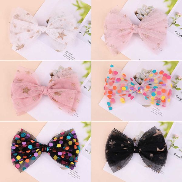

ins large bow hairpin french chiffon net hairpin lace wave point hair accessories 2380, Slivery;white