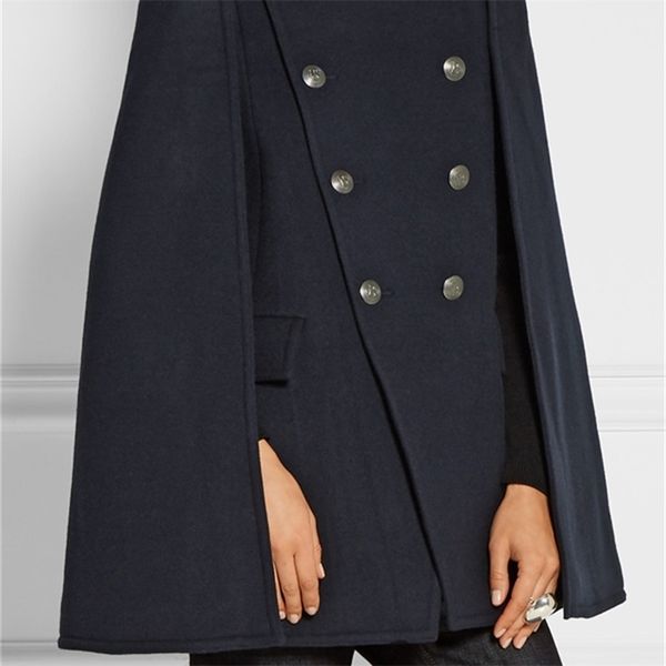 

uk fall /winter est runway designer women oversized wool poncho navy cape coat female cloak manteau femme abrigos mujer 201214, Black