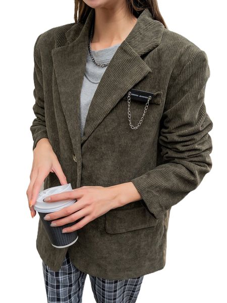 

dazy chain letter patched detail corduroy blazer d8ha#, White