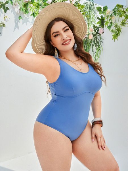 

plus plain one piece swimsuit p4br#, White;black