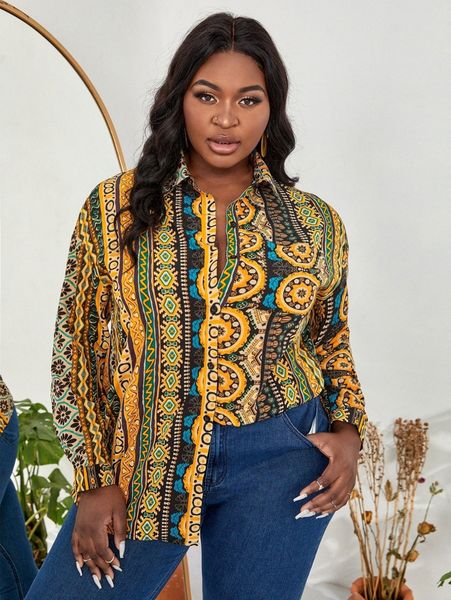 

sxy plus floral & paisley print blouse v7aa#, Black