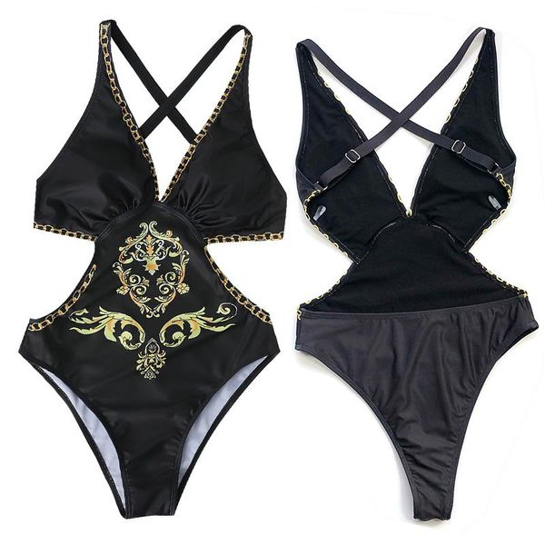 

women's swimwear v neck swimsuit one piece female summer print backless bathing suit brazilian biquini womenwomen's, White;black