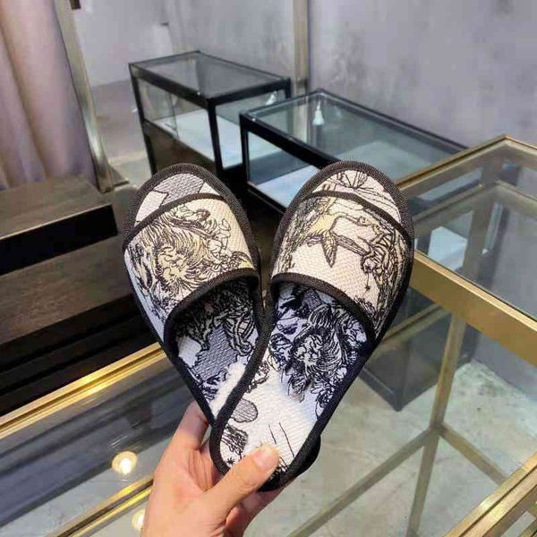 

designer womens brand slippers fashion floral sandals embroidery letter slide slipper luxury ladies striped flat sandal with box q8h0, Black