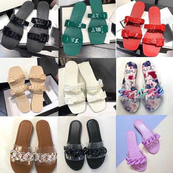 

luxurys chain slipper designer rubber jelly slide sandals women fashion beach red white flip flops womens slides casual shoes with box no19, Black