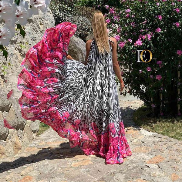

casual dresses 2022 digital print loose big swing off shoulder beach skirt dress r3yz, Black;gray