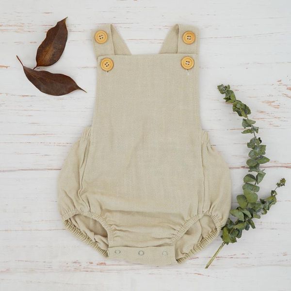 Overalls Sommer Geboren Baby Mädchen Outfits Kleidung Leinen Geburtstag Geschenk Säugling Spielanzug Strampler Einfarbig Kleinkind Kinder KleidungsstückeJumpsuits