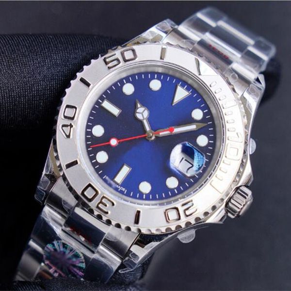 2022 Relógio masculino estilo iate estilo 40mm Dial azul Master automático Sapphire Glass Classic Modelo dobrável Fuckle Clasp Wristwatch