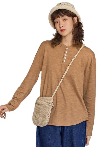 

dazy quarter button drop shoulder tee s1wp#, White