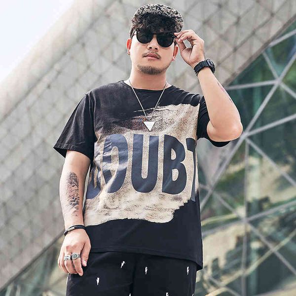 

tide brand summer t-shirt men's plus large print fat short half sleeve, Black;brown