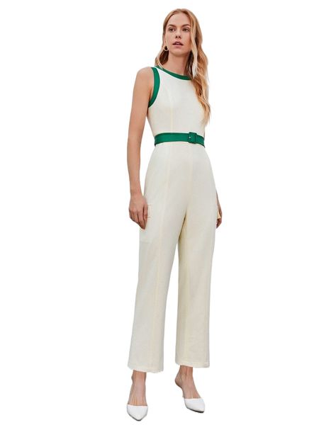 

motf premium viscose sleeveless belted jumpsuit 36bc#, Black;white