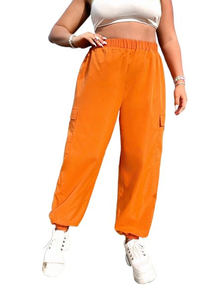 

plus high waist flap pocket pants k1jk#, Black