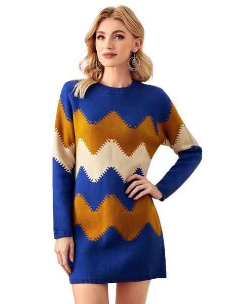 

chevron pattern sweater dress s9ep#, White;black