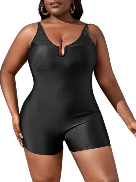 

plus solid v wired one piece swimsuit x3fv#, White;black
