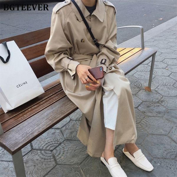 

british double breasted oversized long trench coat women windbreaker fashion female turndown collar long overcoats 220804, Tan;black
