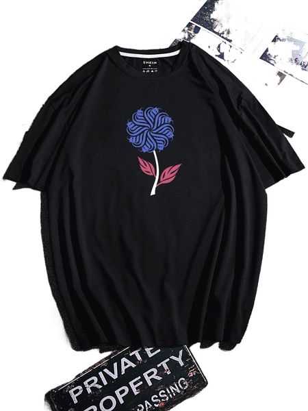 

men floral print tee d2dc#, White;black