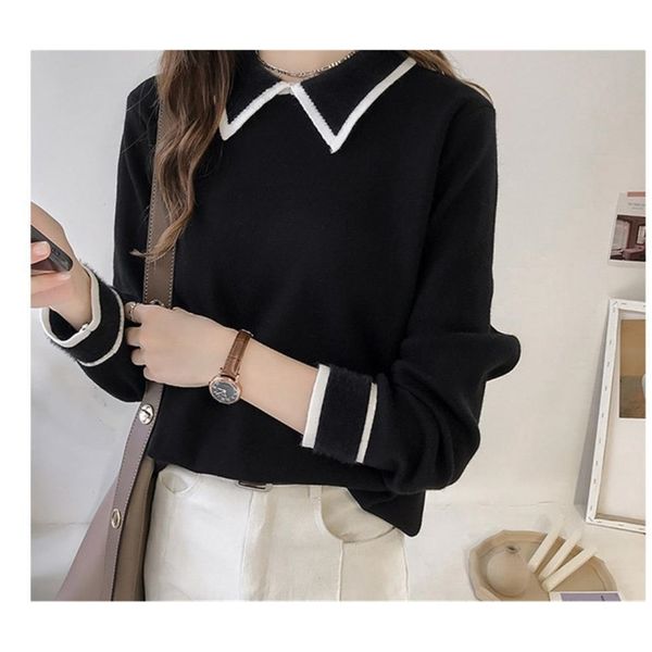 

2xl big size women girl winter full sleeve pullover crew neck knitted sweaters cute sweet basic knitwear big lj200908, White;black