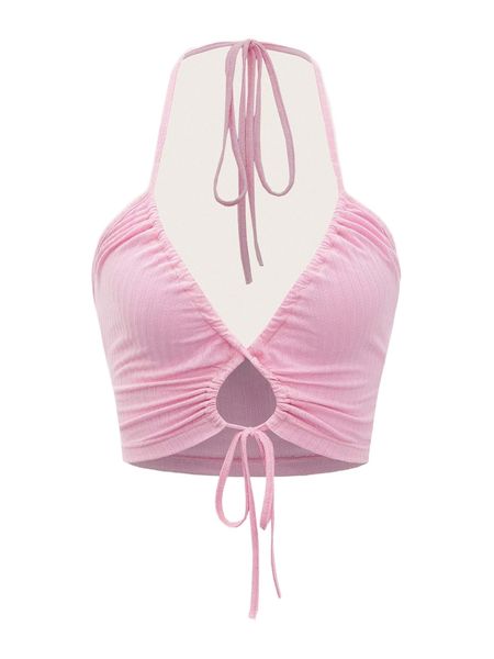 

cut out drawstring tie backless crop halter x0du#, White