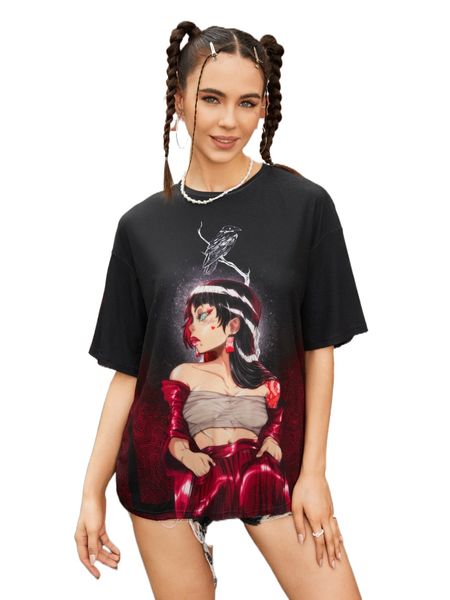 

x wadejpeg figure graphic drop shoulder tee a6t7#, White