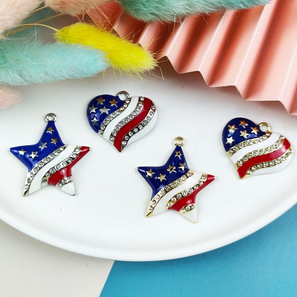 

10pcs/lot christmas pendants drop ornament halloween valentine's day stripe star rhinestone charms for chunky jewelry, Silver